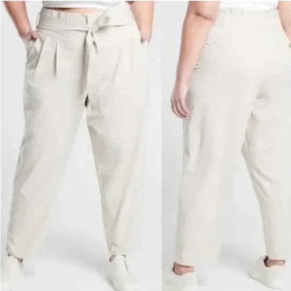Athleta Skyline Pant Il Abalone Gray Belted Paperbag Sz 24 Plus Ultra High - Picture 1 of 12